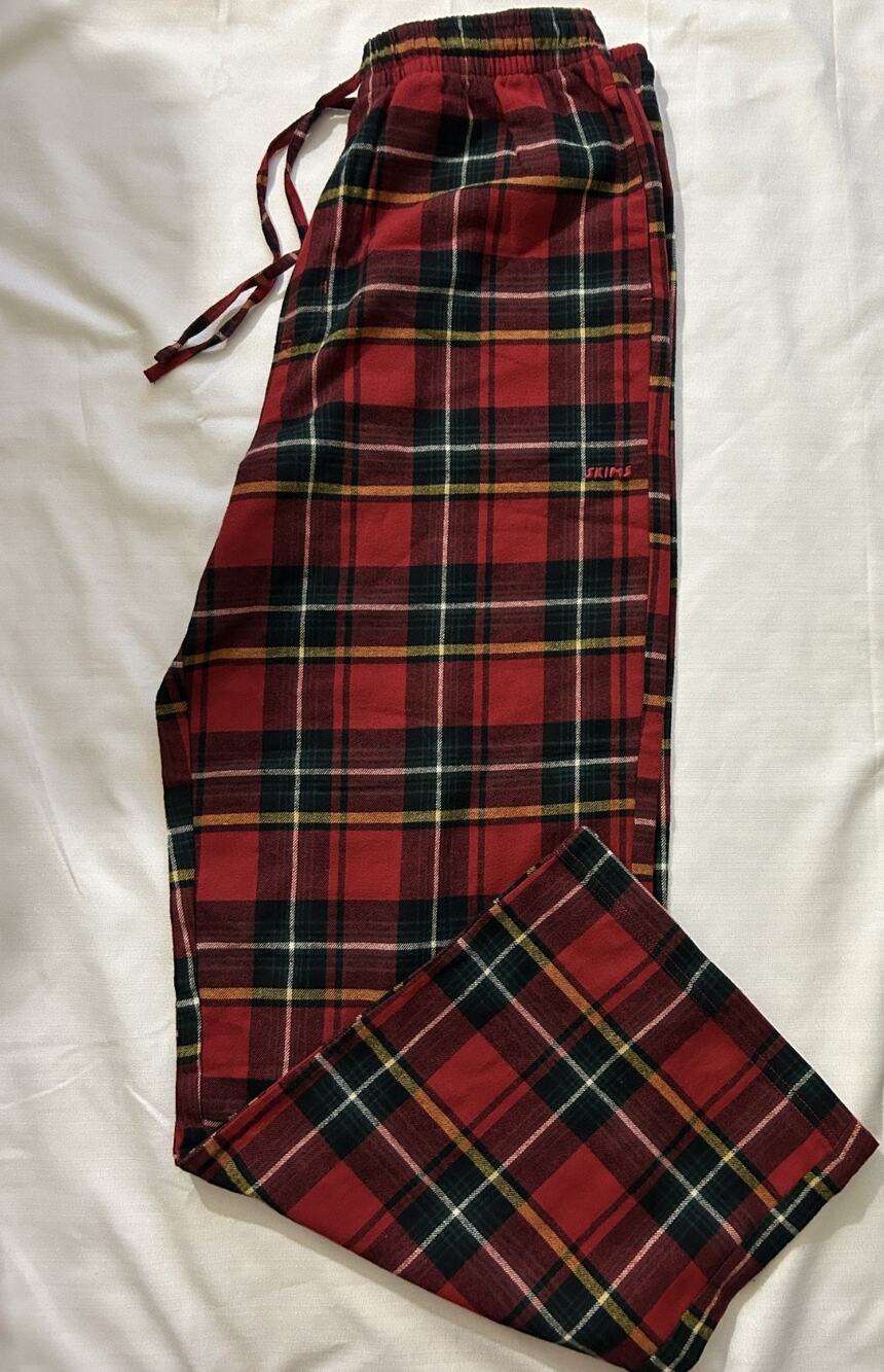 Skims NWT Flannel Sleep Pants Limited Edition Brick Holiday Plaid Size Medium